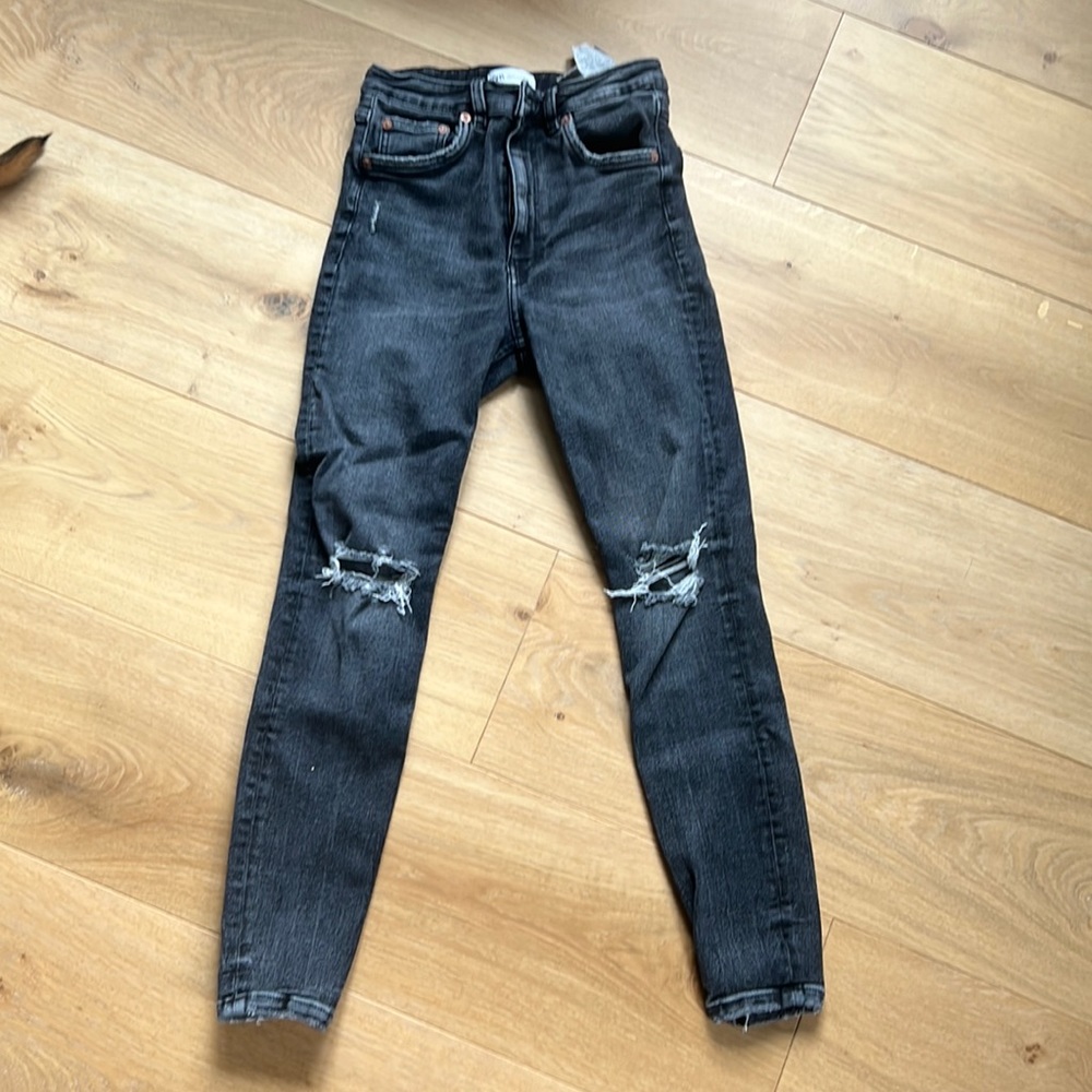 ZARA busted knee high rise charcoal skinny jeans